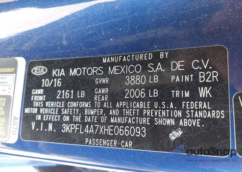 2017 Kia Forte Lx from USA, damaged, VIN 3KPFL4A7XHE066093